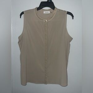 Calvin Klein Cream Sleeveless Embellished Blouse